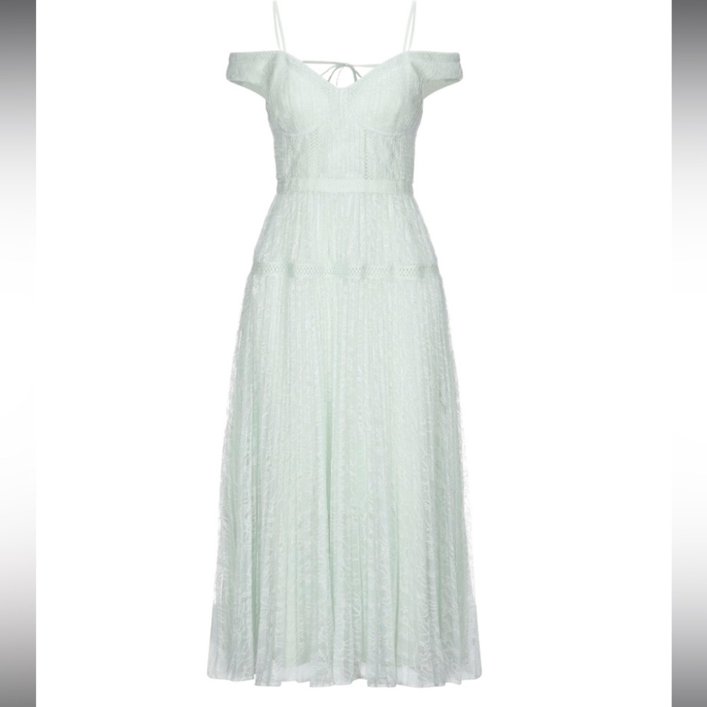 self-portrait broderie bustier pleated off the should midi dress mint sz 6